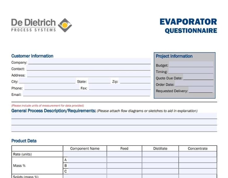 Evaporator Questionnaire